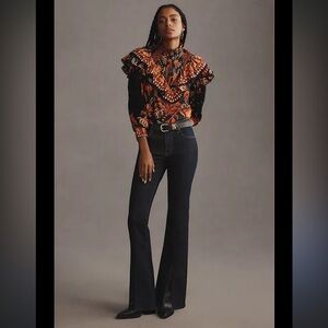 Pilcro Dark Blue Split Front High-Rise Bootcut Jeans Size 27